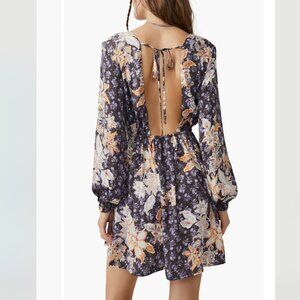 Free People Soli Plunge Neck Long Sleeve Minidress, S, Backless, Elastic,Pockets